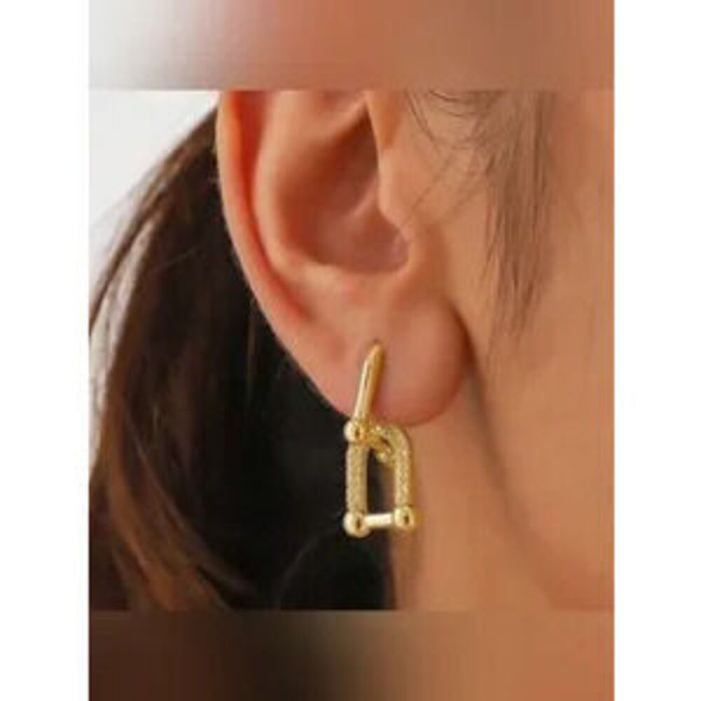 Gold Linked Textured Padlock Hoop Earrings Dainty